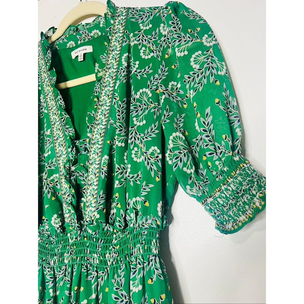 Max Studio Green Floral Peasant Maxi Dress Sz S - Picture 3 of 10